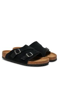 Birkenstock Klapki Zürich 1025045 Czarny. Kolor: czarny. Materiał: skóra