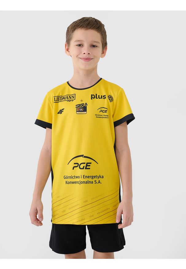 4f - 4F Koszulka meczowa replika domowa z sezonu 2024/25 dziecięca 4F x PGE GiEK Skra Bełchatów - multikolor 110/116. Okazja: do domu. Kolor: wielokolorowy. Materiał: dzianina, włókno, syntetyk, materiał. Wzór: gładki, ze splotem. Sezon: lato. Styl: klasyczny, sportowy