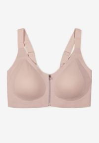 Born2be - Jasnofioletowy Sportowy Biustonosz z Suwakiem z Przodu Eziline. Kolekcja: plus size. Kolor: fioletowy. Rodzaj stanika: wyciągane miseczki #1