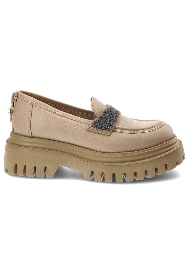 Beżowe Półbuty Karino Eleganckie Skórzane Buty. Okazja: na co dzień. Kolor: beżowy. Materiał: skóra. Szerokość cholewki: normalna. Wzór: aplikacja. Styl: elegancki