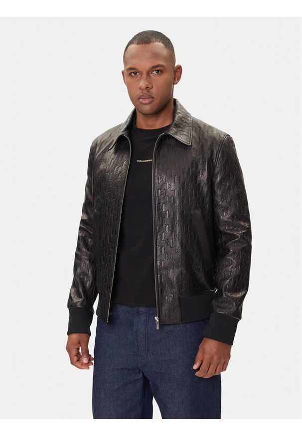 Karl Lagerfeld - KARL LAGERFELD Kurtka skórzana 555000 554400 Czarny Regular Fit. Typ kołnierza: dekolt w karo. Kolor: czarny. Materiał: skóra
