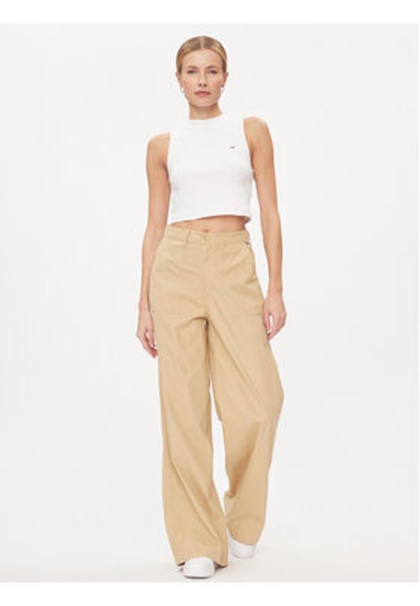 Tommy Jeans Spodnie materiałowe Claire DW0DW17314 Beżowy Wide Leg. Kolor: beżowy. Materiał: bawełna
