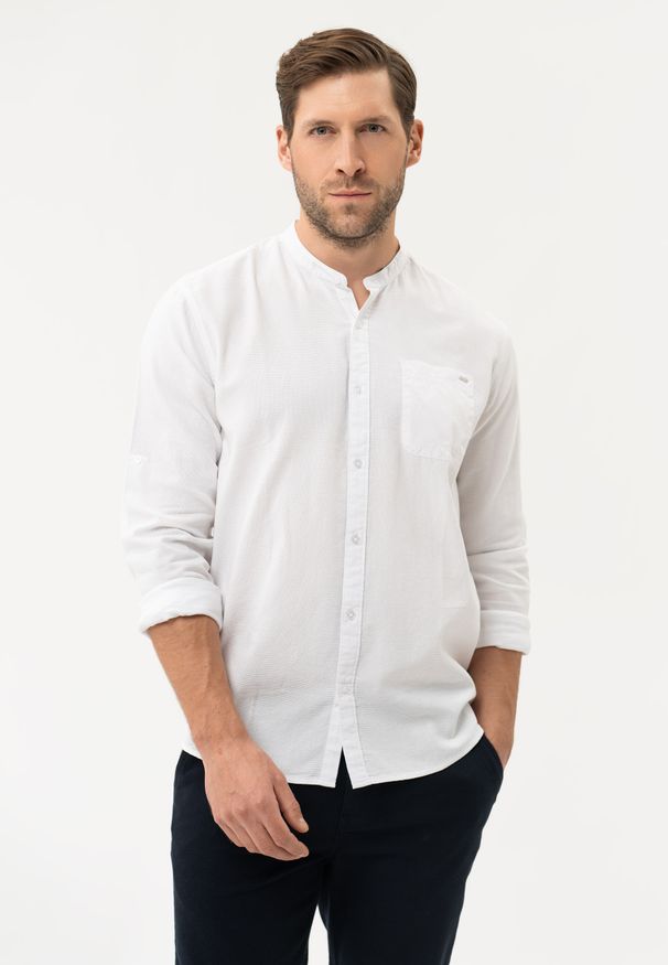 Volcano - Bawełniana koszula, Regular Fit, K-BASTO. Typ kołnierza: kołnierzyk stójkowy. Materiał: bawełna. Wzór: ze splotem. Styl: klasyczny