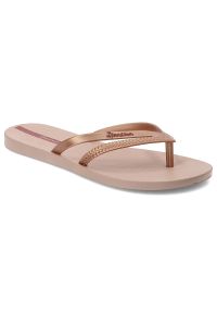 Różowe Japonki Ipanema Letnie Obuwie Damskie. Okazja: na co dzień, na plażę, na spacer. Kolor: różowy. Materiał: materiał. Wzór: paski. Sezon: lato. Styl: casual, elegancki #1