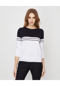 CAPPELLINI - Sweter w paski. Kolor: biały. Materiał: bawełna. Długość rękawa: długi rękaw. Długość: długie. Wzór: paski. Styl: klasyczny, elegancki #1