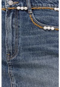 Miss Sixty Spódnica jeansowa mini prosta. Okazja: na co dzień. Stan: podwyższony. Kolor: niebieski. Materiał: jeans. Wzór: aplikacja. Styl: casual