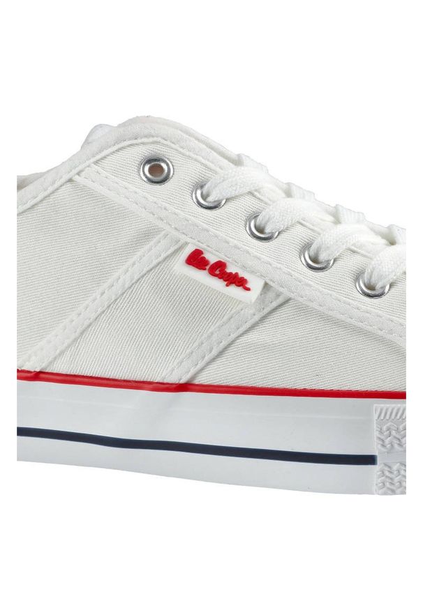 Białe Trampki Lee Cooper Męskie Wygodne Obuwie. Kolor: biały. Materiał: skóra ekologiczna, materiał, guma. Szerokość cholewki: normalna. Wzór: aplikacja. Styl: klasyczny