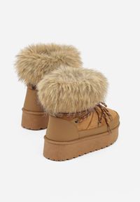 Born2be - Brązowe Śniegowce na Grubej Podeszwie z Futerkiem Tesila. Okazja: na co dzień. Kolor: brązowy. Materiał: futro. Styl: casual #4