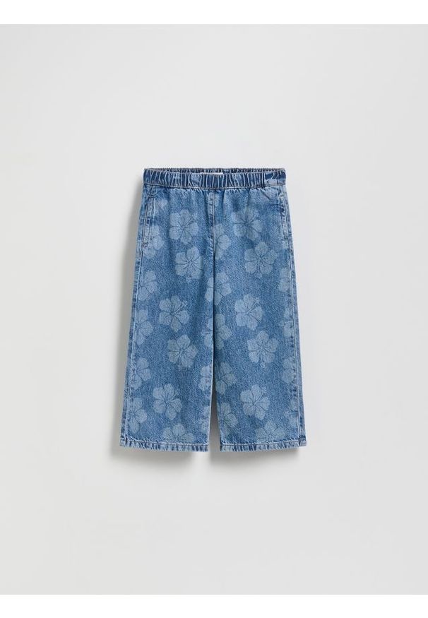 Reserved - Jeansy wide leg na gumce - niebieski. Kolor: niebieski. Materiał: jeans