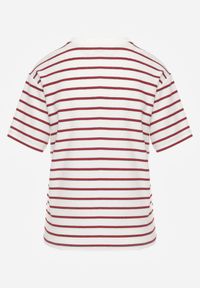 Born2be - Czerwono-Biały Bawełniany T-shirt w Poziome Paski Rive. Okazja: do pracy, na co dzień. Kolor: biały. Materiał: bawełna. Długość: krótkie. Wzór: paski. Styl: klasyczny, casual #7