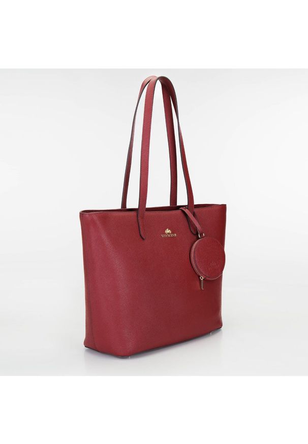 Wittchen - Torebka shopperka skórzana trapezowa. Kolor: czerwony. Dodatki: z breloczkiem. Materiał: skórzane. Styl: elegancki, casual. Rodzaj torebki: na ramię