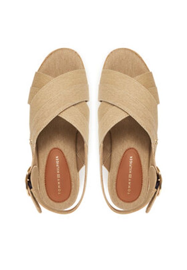TOMMY HILFIGER - Tommy Hilfiger Espadryle Denim Espadrille Platform Sandal FW0FW08669 Beżowy. Kolor: beżowy. Materiał: materiał. Obcas: na platformie