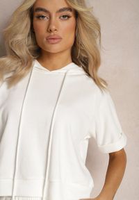 Renee - Biały Komplet Dresowy Bluza z Kapturem i Krótkimi Rękawami oraz Szorty Choana. Kolor: biały. Materiał: dresówka #3