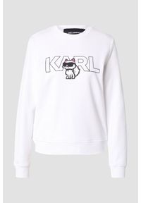 Karl Lagerfeld - KARL LAGERFELD Biała bluza damska Ikon z nadrukiem, Rozmiar XS. Typ kołnierza: dekolt w karo. Kolor: biały. Materiał: bawełna. Wzór: nadruk. Styl: klasyczny