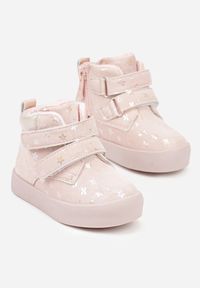 Born2be - Różowe Ocieplone Botki na Rzepy z Błyszczącymi Kwiatkami Atisae. Okazja: na co dzień. Zapięcie: rzepy. Kolor: różowy. Materiał: jeans. Wzór: kwiaty. Styl: casual #3