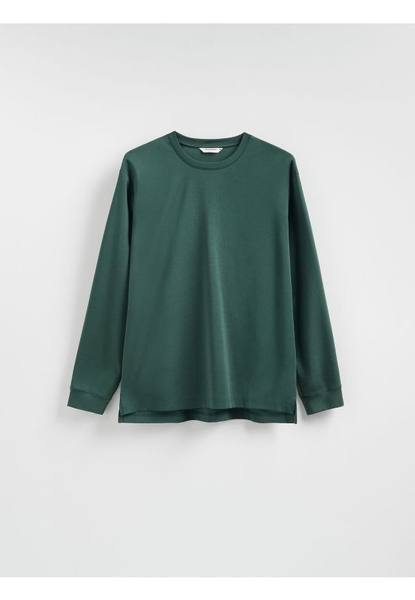 Reserved - Longsleeve z bawełną - jasnozielony. Kolor: zielony. Materiał: bawełna. Długość rękawa: długi rękaw. Wzór: gładki