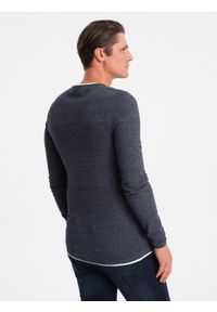 Ombre Clothing - Bawełniany sweter męski z okrągłym dekoltem - granatowy melanż V3. Kolor: niebieski. Materiał: bawełna. Wzór: melanż. Styl: klasyczny #5