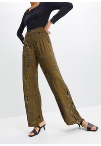 bonprix - Spodnie palazzo z lejącej wiskozy. Kolor: zielony. Materiał: wiskoza. Wzór: nadruk #1