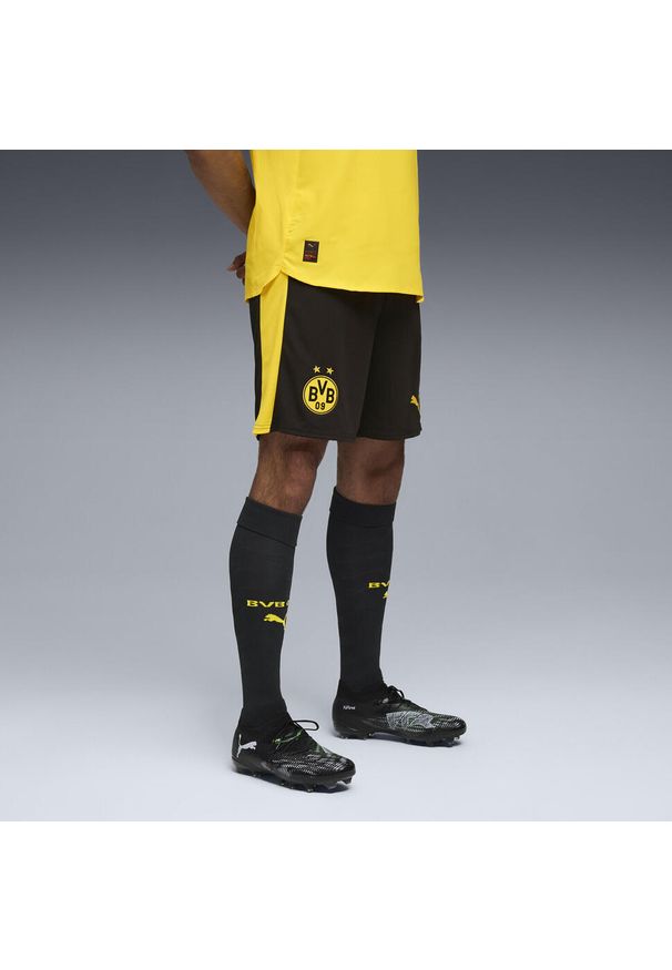 Puma - Męskie szorty Borussia Dortmund 25/26 PUMA Black Faster Yellow. Kolor: czarny, wielokolorowy, żółty. Materiał: tkanina. Sport: fitness, piłka nożna