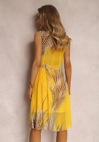 Renee - Żółta Sukienka Caniolea. Kolor: żółty. Długość rękawa: bez rękawów. Wzór: nadruk, aplikacja. Styl: elegancki, klasyczny