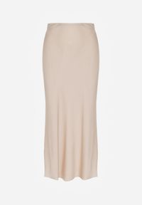 Born2be - Beżowa Satynowa Spódnica z Lekko Rozkloszowanym Dołem Zinnemira. Kolor: beżowy. Materiał: satyna. Styl: klasyczny, elegancki #3