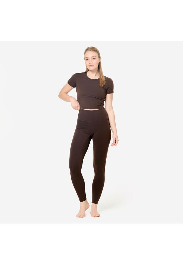 DOMYOS - Legginsy do jogi i pilatesu Breathe. Kolor: brązowy. Materiał: materiał, elastan, poliamid. Sport: joga i pilates