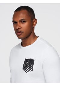 Ombre Clothing - Longsleeve męski z printem w kształcie kieszonki - biały V1 OM-LSPT-0118 - XXL. Kolor: biały. Materiał: bawełna. Długość rękawa: długi rękaw. Długość: długie. Wzór: nadruk