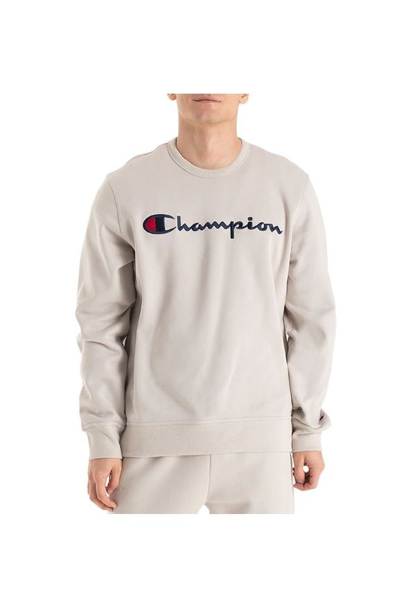 Bluza Champion Crewneck Icons 220254-ES057 - beżowa. Kolor: beżowy. Materiał: bawełna, poliester, tkanina. Wzór: napisy. Styl: klasyczny