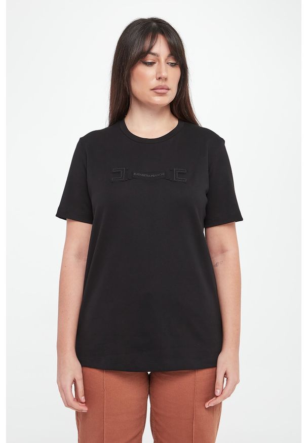 Elisabetta Franchi - T-shirt damski z logo ELISABETTA FRANCHI