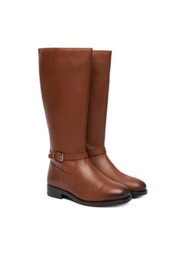 TOMMY HILFIGER - Tommy Hilfiger Kozaki Th Buckle Riding Lthr Long Boot FW0FW08873 Brązowy. Kolor: brązowy. Materiał: skóra