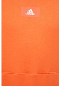 Adidas - adidas bluza męska kolor pomarańczowy z kapturem gładka. Typ kołnierza: kaptur. Kolor: pomarańczowy. Materiał: bawełna, materiał, dzianina. Wzór: gładki #5