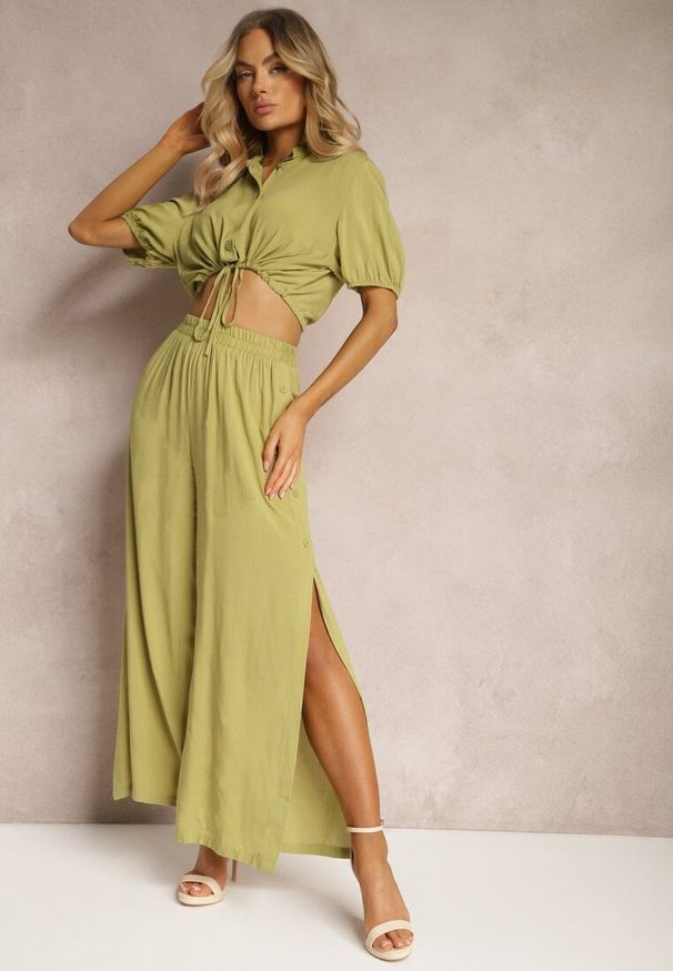 Renee - Zielony Komplet z Bawełny w Stylu Utility Koszula i Szerokie Spodnie Veola. Kolor: zielony. Materiał: bawełna