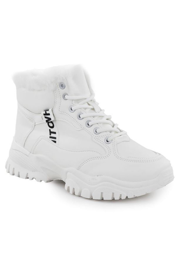 NEWS - Sneakersy damskie ocieplane na grubej podeszwie białe News 9121. Okazja: na co dzień. Kolor: biały. Materiał: skóra ekologiczna. Styl: casual, sportowy
