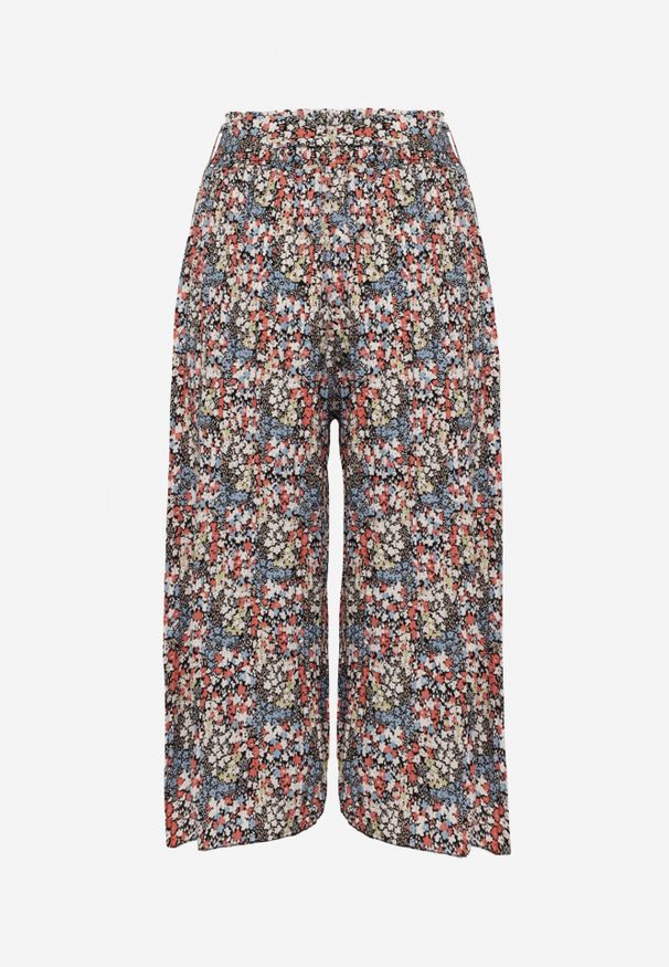 Renee - Czarno-Różowe Spodnie z Szerokimi Nogawkami High Waist z Bawełną Paskiem i Gumką w Talii Drosofia. Okazja: na co dzień. Stan: podwyższony. Kolor: czarny. Materiał: bawełna. Styl: casual, elegancki