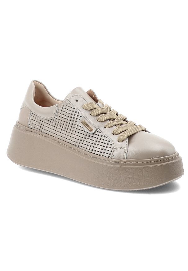 Sneakersy damskie Armodo, cholewka ze skóry naturalnej perforowana forma zapewniająca lekkość klasyczne sznurowanie stabilna podeszwa, beżowe, DS-777. Zapięcie: sznurówki. Kolor: beżowy. Materiał: skóra. Szerokość cholewki: normalna. Wzór: ażurowy. Obcas: na platformie. Styl: klasyczny