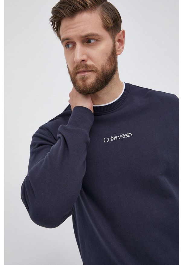 Calvin Klein Bluza bawełniana męska kolor granatowy z nadrukiem. Kolor: niebieski. Materiał: bawełna. Wzór: nadruk