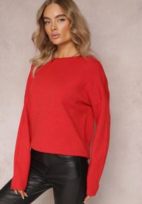 Renee - Czerwony Sweter o Luźnym Kroju Enian. Kolor: czerwony. Materiał: tkanina, dzianina. Długość rękawa: długi rękaw. Długość: długie. Styl: klasyczny #3