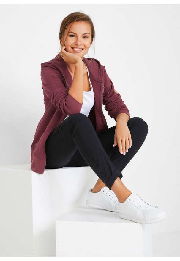 bonprix - Bluza rozpinana z kapturem, z czystej bawełny. Typ kołnierza: kaptur. Kolor: czerwony. Materiał: bawełna