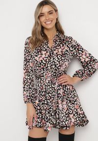Born2be - Czarna Koszulowa Sukienka Mini z Wiązanym Paskiem Sonnad. Kolor: czarny. Materiał: materiał. Typ sukienki: koszulowe. Długość: mini #5