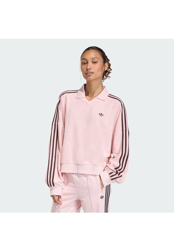 Adidas - adidas Bluza Terry Towel KD1400 Różowy Oversize. Kolor: różowy. Materiał: bawełna