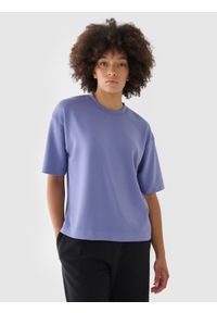 4f - 4F T-shirt regular z modalem damski - granatowy L. Okazja: na co dzień. Kolor: niebieski. Materiał: dzianina, jersey, materiał, syntetyk. Długość rękawa: krótki rękaw. Długość: krótkie. Wzór: gładki, ze splotem. Styl: casual, klasyczny, sportowy #1