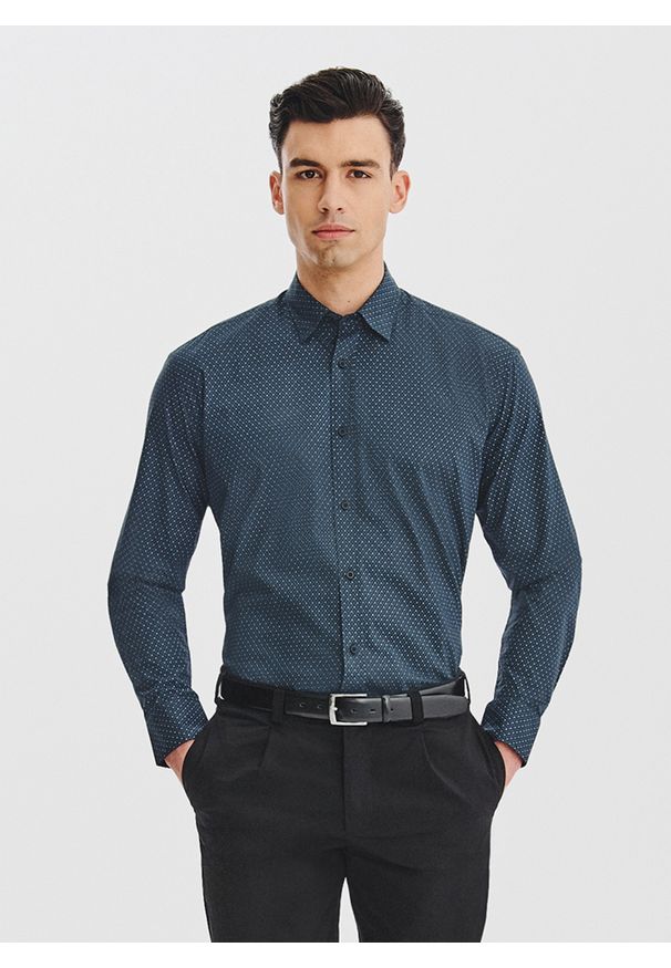 Pako Lorente - PAKO LORENTE - Czarna koszula męska wzór geometryczny. Kolor: czarny. Materiał: bawełna. Długość rękawa: długi rękaw. Długość: długie. Wzór: geometria. Sezon: jesień