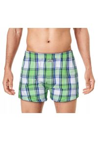 Luźne Męskie Bokserki, Bawełniane - Pako Jeans - Zielone w Kratę. Kolor: zielony. Materiał: bawełna #2