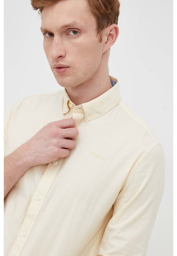 Pepe Jeans koszula POOLE D męska kolor żółty slim z kołnierzykiem button-down. Typ kołnierza: button down. Kolor: żółty. Materiał: tkanina