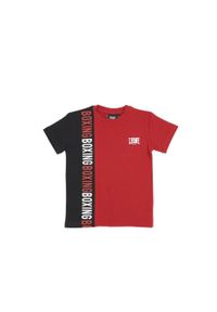LEONE 1947 APPAREL - Pionowa, dwukolorowa koszulka dziecięca z krótkim rękawem klasy Junior. Kolor: czerwony. Długość rękawa: krótki rękaw. Długość: krótkie. Sport: joga i pilates