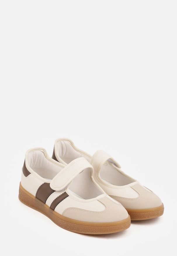 Renee - Beżowe Tenisówki Sneakeriny z Paskiem na Rzep Pirel. Okazja: na co dzień. Zapięcie: rzepy. Kolor: beżowy. Materiał: jeans, koronka. Wzór: gładki