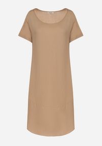 Born2be - Ciemnobeżowa Rozkloszowana Wiskozowa Sukienka Trivoria. Okazja: na co dzień. Kolor: beżowy. Materiał: wiskoza. Długość rękawa: krótki rękaw. Typ sukienki: rozkloszowane. Styl: casual, elegancki #5