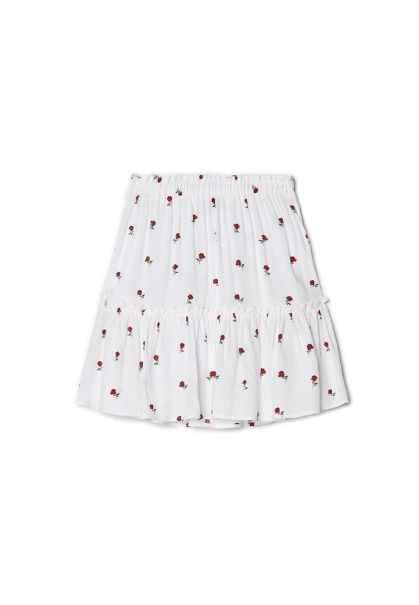 Cropp - Biała spódnica mini w kwiaty - Biały. Kolor: biały. Materiał: tkanina, wiskoza. Długość: krótkie. Wzór: kwiaty