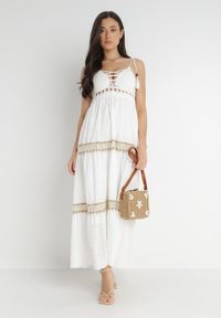 Born2be - Biała Sukienka Chrysis. Kolor: biały. Materiał: koronka, bawełna, tkanina. Długość rękawa: na ramiączkach. Wzór: haft, koronka, aplikacja. Styl: boho. Długość: maxi #3