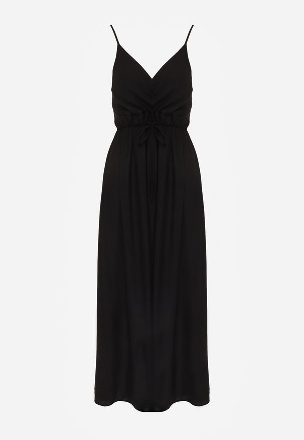 Renee - Czarna Sukienka z Wiskozy Anomaria. Kolor: czarny. Materiał: wiskoza. Długość rękawa: na ramiączkach. Sezon: lato. Typ sukienki: rozkloszowane, kopertowe. Długość: maxi